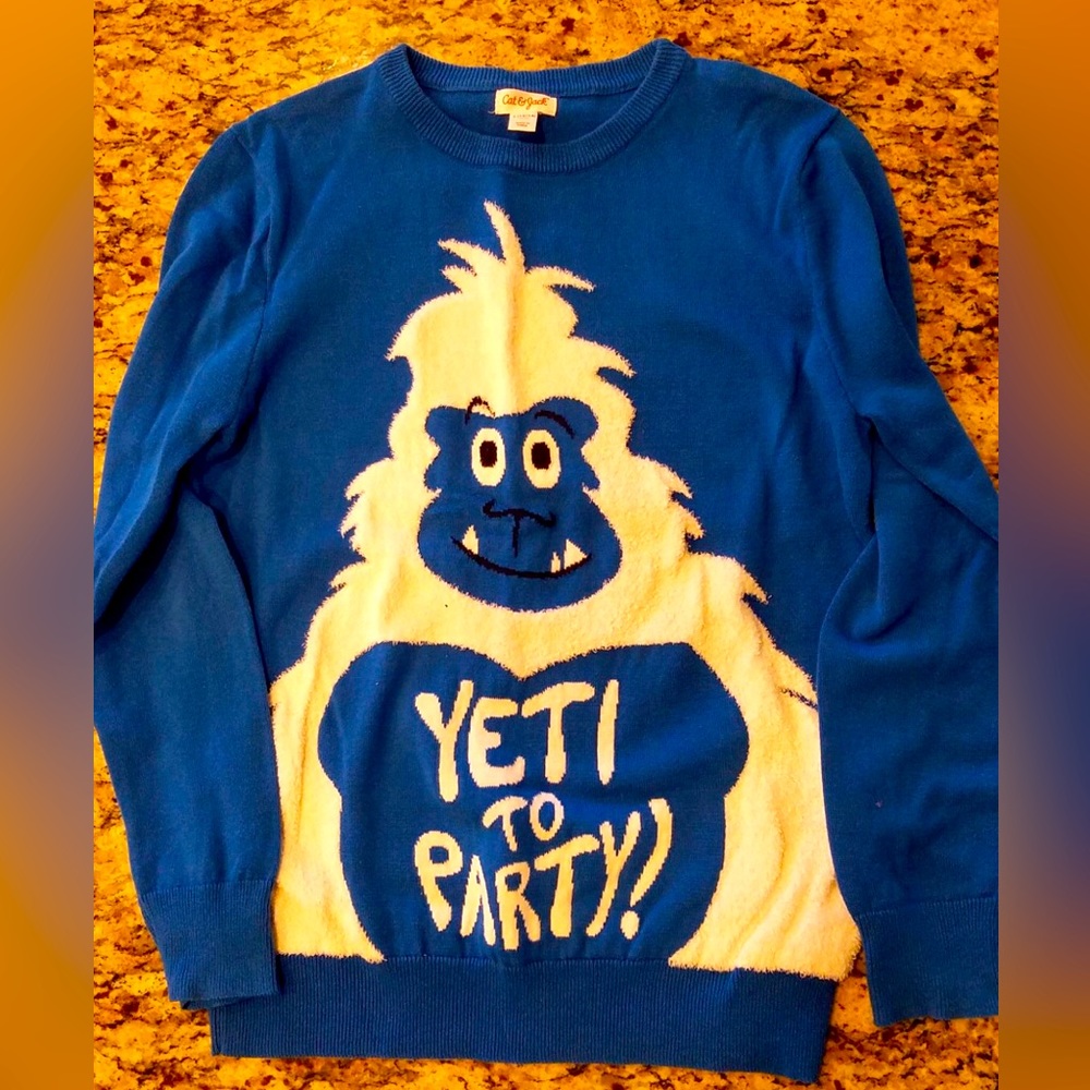 Ugly, Cute, Funny Christmas Sweater - “ Yeti to Party!” Size: Kids L (12/14)
